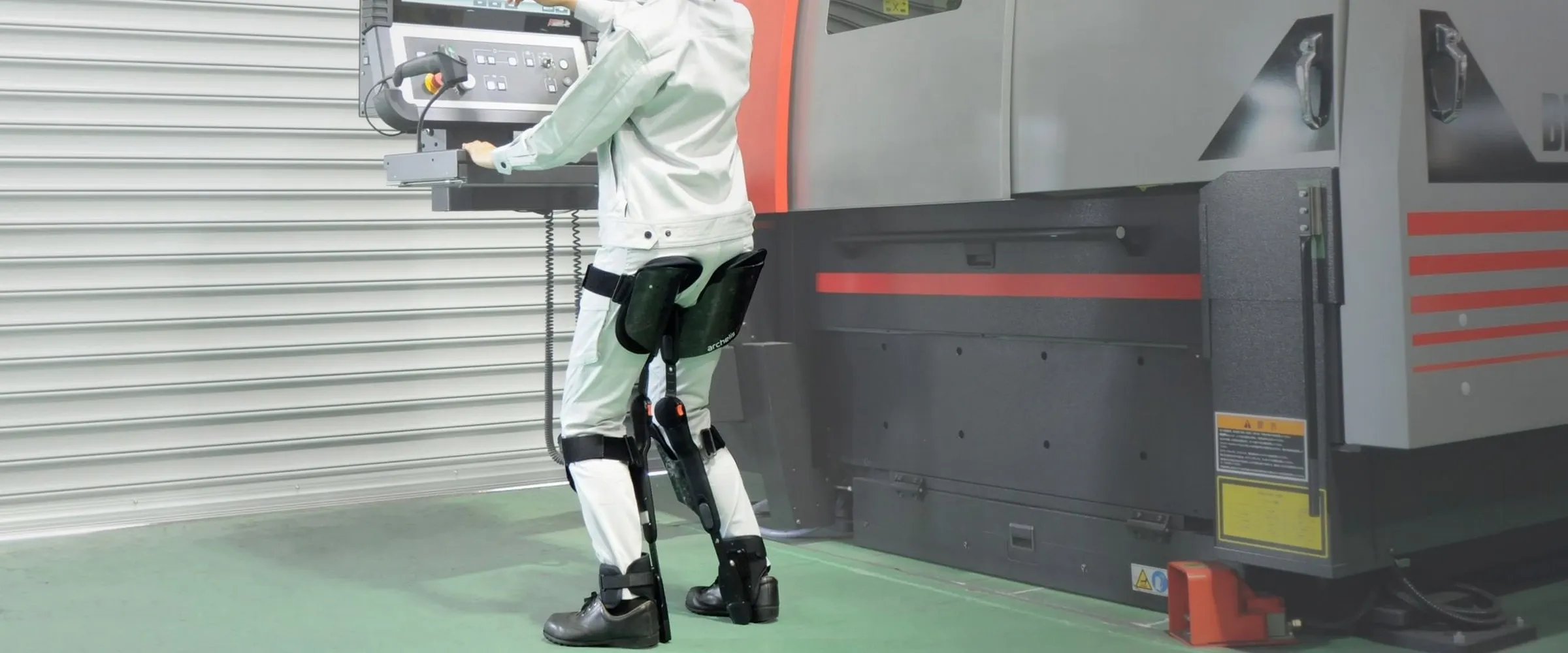 Archelis exoskeleton for leg support during long-standing work